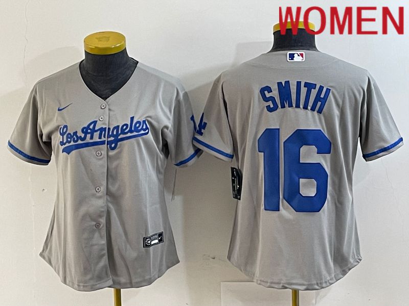 Women Los Angeles Dodgers #16 Smith Grey Game Nike 2024 MLB Jersey style 1->women mlb jersey->Women Jersey
